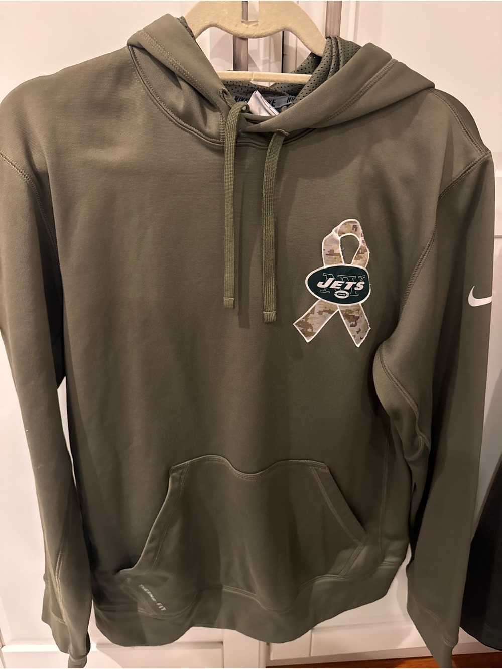 Nike Olive Green Crewneck Sweatshirt with Jets Ribbon Patch